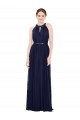 Bleu marine foncé Trapèze Col Haut Mousseline Longue Robes demoiselle d'honneur à Vendre