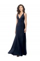 Bleu marine foncé Trapèze Col V Crêpe Stretch Longue Formelles Robes demoiselle d'honneur / Robes de soirée / Robes de bal à Vendre
