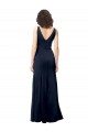 Bleu marine foncé Trapèze Col V Crêpe Stretch Longue Formelles Robes demoiselle d'honneur / Robes de soirée / Robes de bal à Vendre