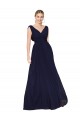 Bleu marine foncé Trapèze Col V Mousseline Longue Formelles Robes demoiselle d'honneur / Robes de soirée / Robes de bal à Vendre