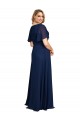Bleu marine foncé Trapèze Col V Mousseline Longue Formelles Robes demoiselle d'honneur / Robes de soirée / Robes de bal à Vendre