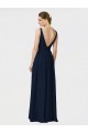 Bleu marine foncé Trapèze Col V Mousseline Longue Robes demoiselle d'honneur à Vendre