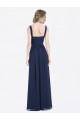 Bleu marine foncé Trapèze Col V Mousseline Longue Robes demoiselle d'honneur à Vendre
