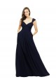 Bleu marine foncé Trapèze Col V Mousseline Longue Robes demoiselle d'honneur à Vendre