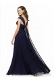 Bleu marine foncé Trapèze Col V Mousseline Longue Robes demoiselle d'honneur à Vendre
