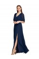 Bleu marine foncé Trapèze Col V Mousseline Longue Robes demoiselle d'honneur à Vendre