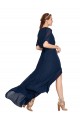 Bleu marine foncé Trapèze Col V Mousseline Longue Robes demoiselle d'honneur à Vendre