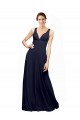Bleu marine foncé Trapèze Col V Mousseline Longue Robes demoiselle d'honneur à Vendre
