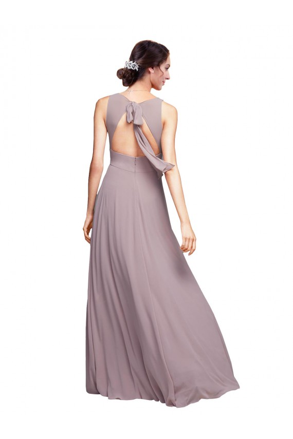 Bleu marine foncé Trapèze Col V Mousseline Longue Robes demoiselle d'honneur à Vendre