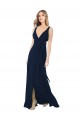 Bleu marine foncé Trapèze Col V Mousseline Longue Robes demoiselle d'honneur à Vendre