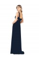 Bleu marine foncé Trapèze Col V Mousseline Longue Robes demoiselle d'honneur à Vendre