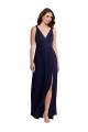 Bleu marine foncé Trapèze Col V Mousseline Longue Robes demoiselle d'honneur à Vendre