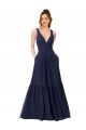Bleu marine foncé Trapèze Col V Mousseline Longue Robes demoiselle d'honneur à Vendre