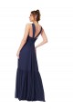 Bleu marine foncé Trapèze Col V Mousseline Longue Robes demoiselle d'honneur à Vendre