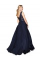 Bleu marine foncé Trapèze Col V Mousseline Paillette Longue Robes demoiselle d'honneur / Robes de bal à Vendre