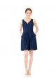 Bleu marine foncé Trapèze Col V Satiné Courte Robes demoiselle d'honneur / Robes de cocktail à Vendre