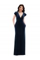 Bleu marine foncé Trapèze Col V Velours Stretch Longue Formelles Robes demoiselle d'honneur / Robes de soirée / Robes de bal à Vendre