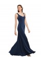 Bleu marine foncé Trapèze Col rond Crêpe Stretch Longue Formelles Robes demoiselle d'honneur / Robes de soirée / Robes de bal à Vendre