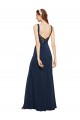 Bleu marine foncé Trapèze Col rond Crêpe Stretch Longue Formelles Robes demoiselle d'honneur / Robes de soirée / Robes de bal à Vendre
