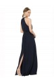 Bleu marine foncé Trapèze Licou Col Haut Mousseline Longue Robes demoiselle d'honneur à Vendre