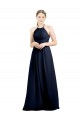 Bleu marine foncé Trapèze Licou Col Haut Mousseline Longue Robes demoiselle d'honneur à Vendre