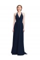 Bleu marine foncé Trapèze Licou Col V Mousseline Longue Robes demoiselle d'honneur à Vendre