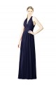 Bleu marine foncé Trapèze Licou Col V Mousseline Longue Robes demoiselle d'honneur à Vendre