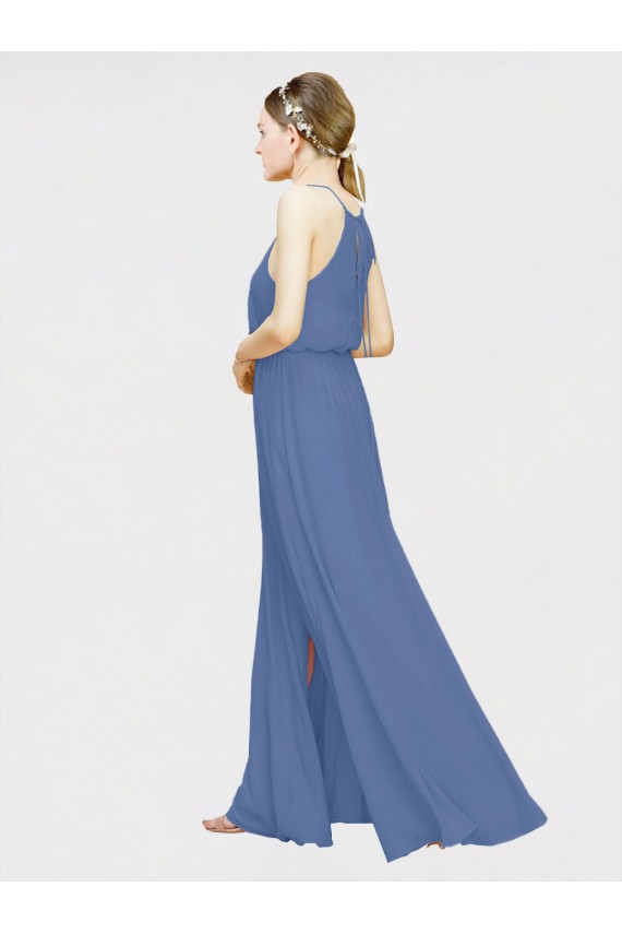 Bleu marine foncé Trapèze Licou Mousseline Longue Robes demoiselle d'honneur à Vendre