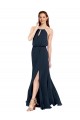 Bleu marine foncé Trapèze Licou Mousseline Longue Robes demoiselle d'honneur à Vendre