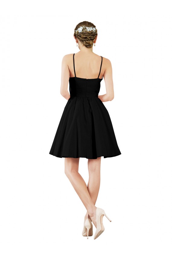 Bleu marine foncé Trapèze Licou Satiné Courte Robes demoiselle d'honneur / Robes de cocktail à Vendre