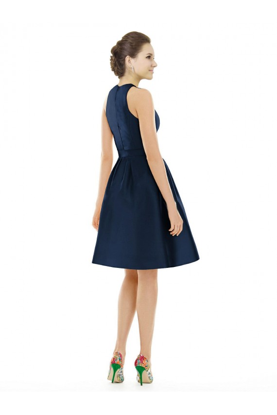 Bleu marine foncé Trapèze Licou Satiné Courte Robes demoiselle d'honneur / Robes de cocktail à Vendre