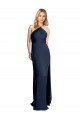 Bleu marine foncé Trapèze Licou Satiné Stretch Longue Formelles Robes demoiselle d'honneur / Robes de soirée / Robes de bal à Vendre