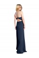 Bleu marine foncé Trapèze Licou Satiné Stretch Longue Formelles Robes demoiselle d'honneur / Robes de soirée / Robes de bal à Vendre