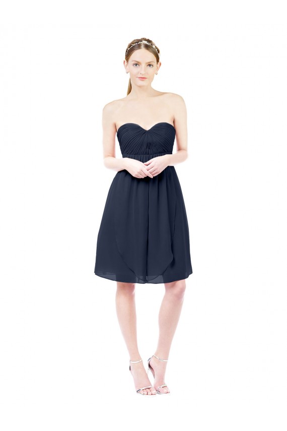 Bleu marine foncé Trapèze Mousseline Courte Robes demoiselle d'honneur / Robes de cocktail à Vendre