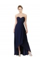 Bleu marine foncé Trapèze Mousseline Longue Asymétrique Robes demoiselle d'honneur à Vendre