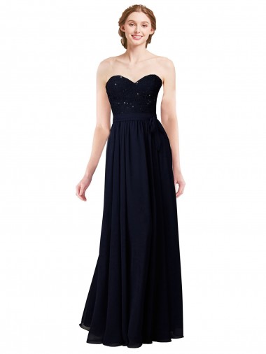 Bleu marine foncé Trapèze Mousseline Longue Robes demoiselle d'honneur à Vendre