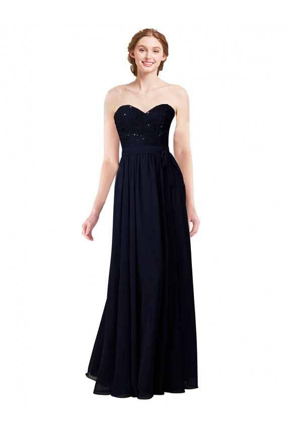 Bleu marine foncé Trapèze Mousseline Longue Robes demoiselle d'honneur à Vendre
