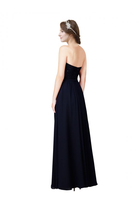 Bleu marine foncé Trapèze Mousseline Longue Robes demoiselle d'honneur à Vendre