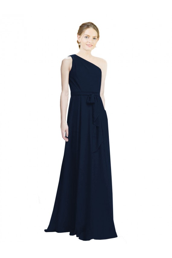 Bleu marine foncé Trapèze Mousseline Longue Robes demoiselle d'honneur à Vendre