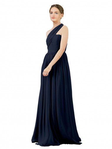 Bleu marine foncé Trapèze Mousseline Longue Robes demoiselle d'honneur à Vendre