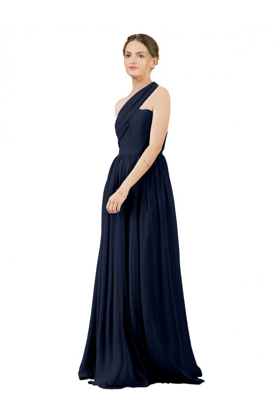 Bleu marine foncé Trapèze Mousseline Longue Robes demoiselle d'honneur à Vendre