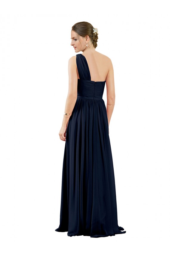 Bleu marine foncé Trapèze Mousseline Longue Robes demoiselle d'honneur à Vendre