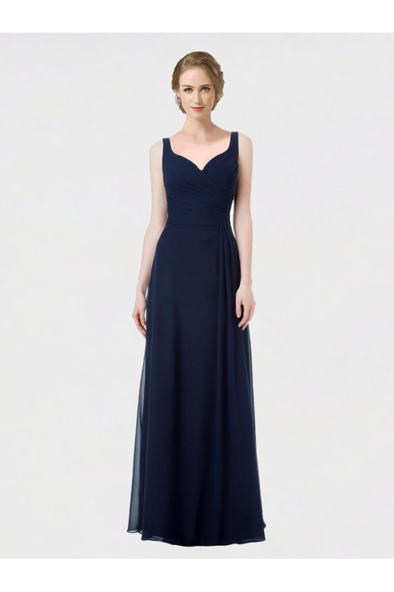 Bleu marine foncé Trapèze Mousseline Longue Robes demoiselle d'honneur à Vendre