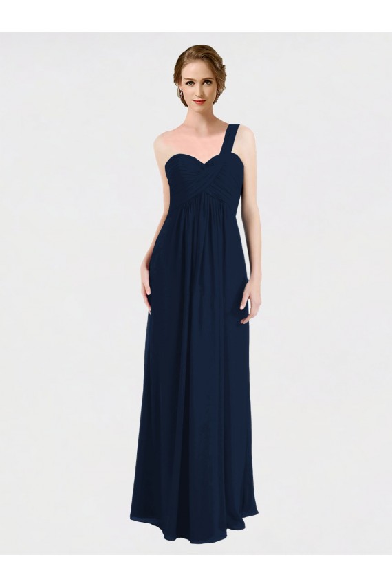 Bleu marine foncé Trapèze Mousseline Longue Robes demoiselle d'honneur à Vendre