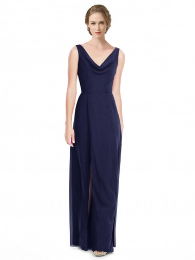 Bleu marine foncé Trapèze Mousseline Longue Robes demoiselle d'honneur à Vendre