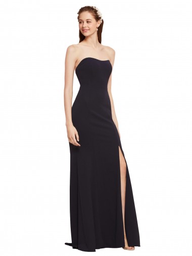 Bleu marine foncé Trapèze Sans bretelle Crêpe Stretch Longue Formelles Robes demoiselle d'honneur / Robes de soirée / Robes de bal à Vendre