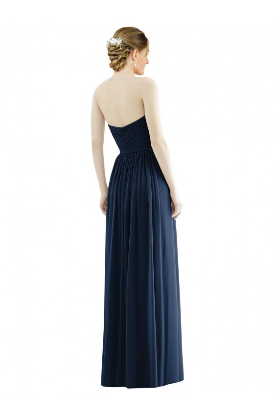 Bleu marine foncé Trapèze Sans bretelle Mousseline Longue Formelles Robes demoiselle d'honneur / Robes de soirée à Vendre