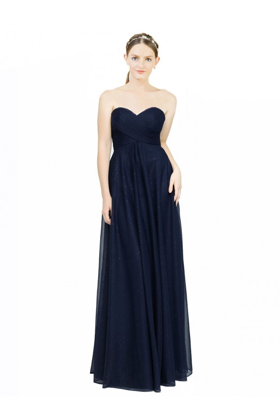 Bleu marine foncé Trapèze Sans bretelle Mousseline Longue Robes demoiselle d'honneur à Vendre