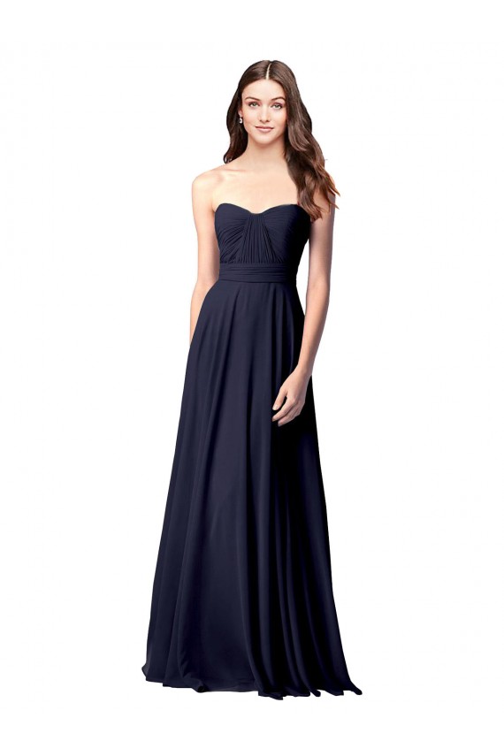 Bleu marine foncé Trapèze Sans bretelle Mousseline Longue Robes demoiselle d'honneur à Vendre