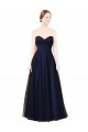 Bleu marine foncé Trapèze Sans bretelle Tulle Longue Robes demoiselle d'honneur à Vendre